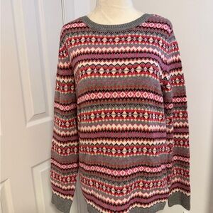 Talbots Pink and Gray Fair Isle Crewneck Sweater